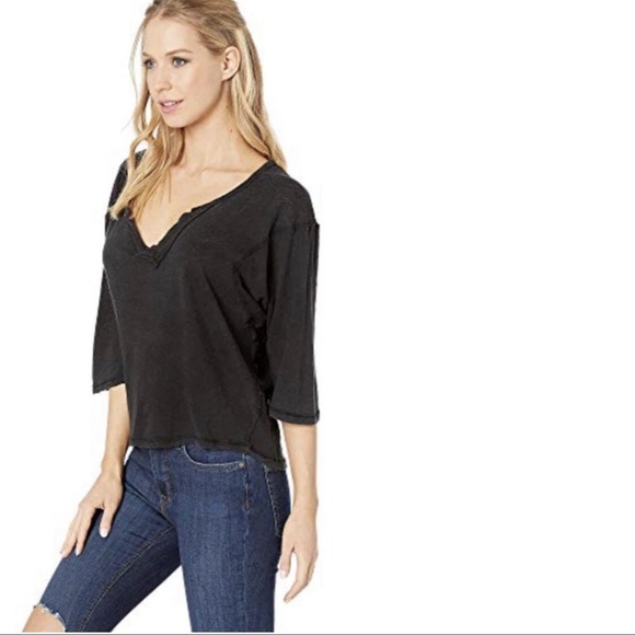 Free People We the Free Head In The Clouds Linen Blend Tee Black Size Small - Picture 4 of 12